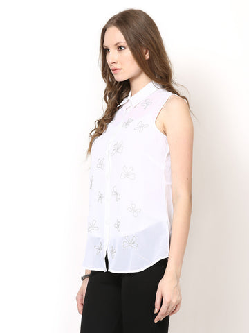 Harpa Women White Sleeveless Shirt
