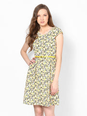 Harpa Yellow Printed Fit and Flare Dress