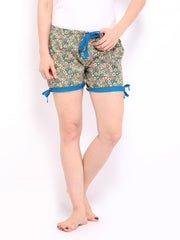 Heart 2 Heart Women Blue &amp; Yellow Floral Print Lounge Shorts SS 107