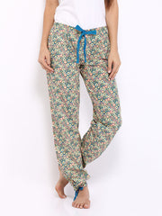 Heart 2 Heart Women Teal Blue &amp; Yellow Floral Print Lounge Pants PJ 107