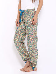 Heart 2 Heart Women Teal Blue &amp; Yellow Floral Print Lounge Pants PJ 107