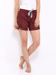 Heart 2 Heart Women Maroon Printed Lounge Shorts SS 106