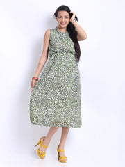 Hotberries Fluorescent Green &amp; Black Printed Blouson Dress