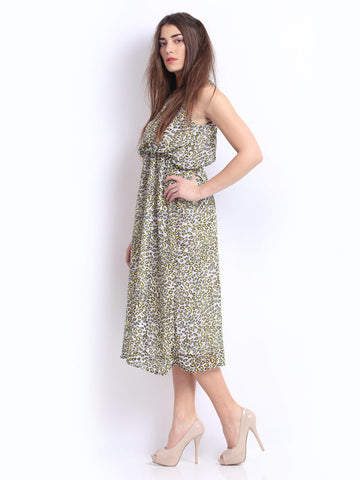 Hotberries White &amp; Yellow Printed Blouson Dress