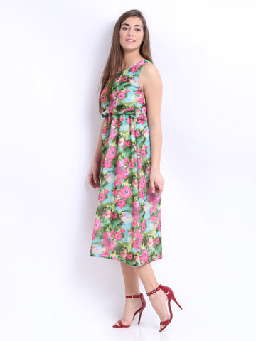 Hotberries Green Floral Print Blouson Dress