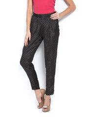 Hotberries Women Black Polka Dot Print Trousers