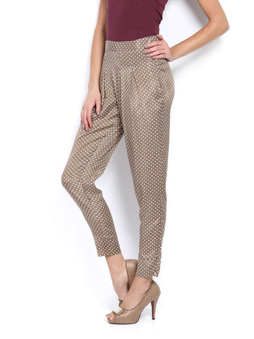 Hotberries Women Beige Polka Dot Print Trousers