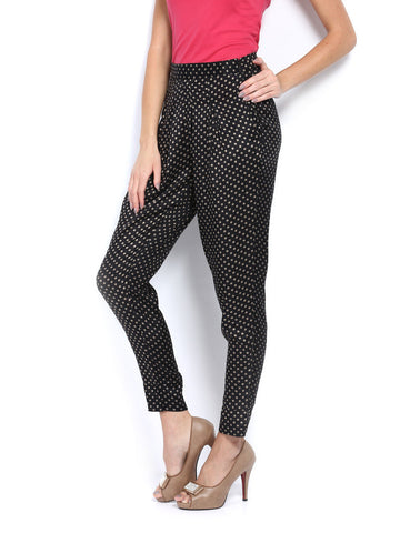Hotberries Women Black Polka Dot Print Trousers