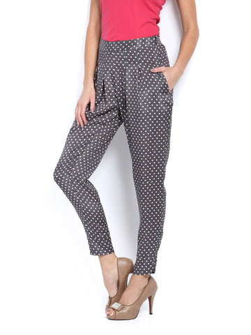 Hotberries Women Grey Polka Dot Print Trousers