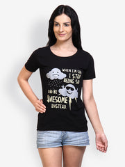 Incynk Women Black Graphic Printed T-shirt