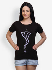 Incynk Women Black Graphic Printed T-shirt