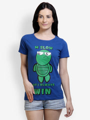 Incynk Women Blue Graphic Printed T-shirt