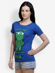 Incynk Women Blue Graphic Printed T-shirt
