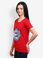 Incynk Women Red Graphic Printed T-shirt