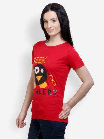 Incynk Women Red Graphic Printed T-shirt