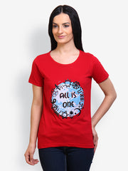 Incynk Women Red Graphic Printed T-shirt