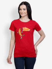 Incynk Women Red Graphic Printed T-shirt