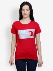 Incynk Women Red Graphic Printed T-shirt