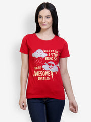 Incynk Women Red Graphic Printed T-shirt