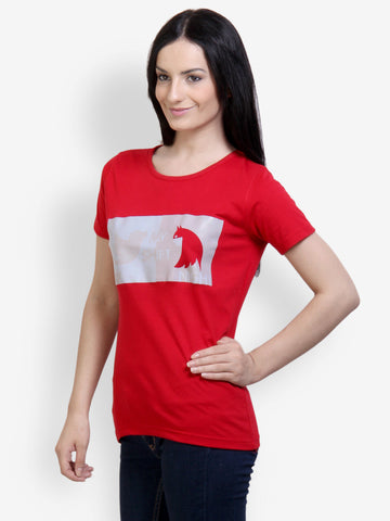 Incynk Women Red Graphic Printed T-shirt