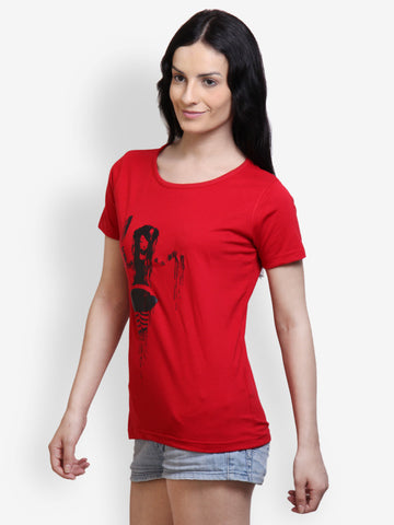 Incynk Women Red Graphic Printed T-shirt
