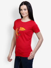 Incynk Women Red Graphic Printed T-shirt