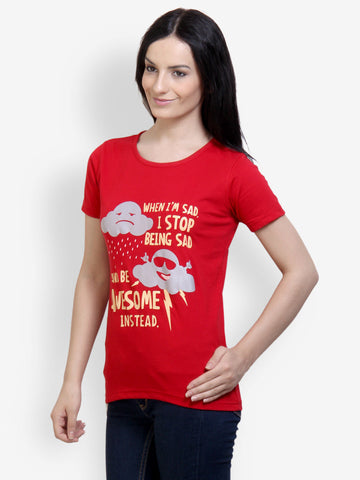 Incynk Women Red Graphic Printed T-shirt