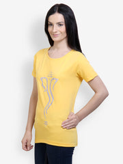 Incynk Women Yellow Graphic Printed T-shirt