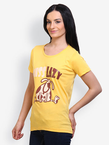 Incynk Women Yellow Graphic Printed T-shirt