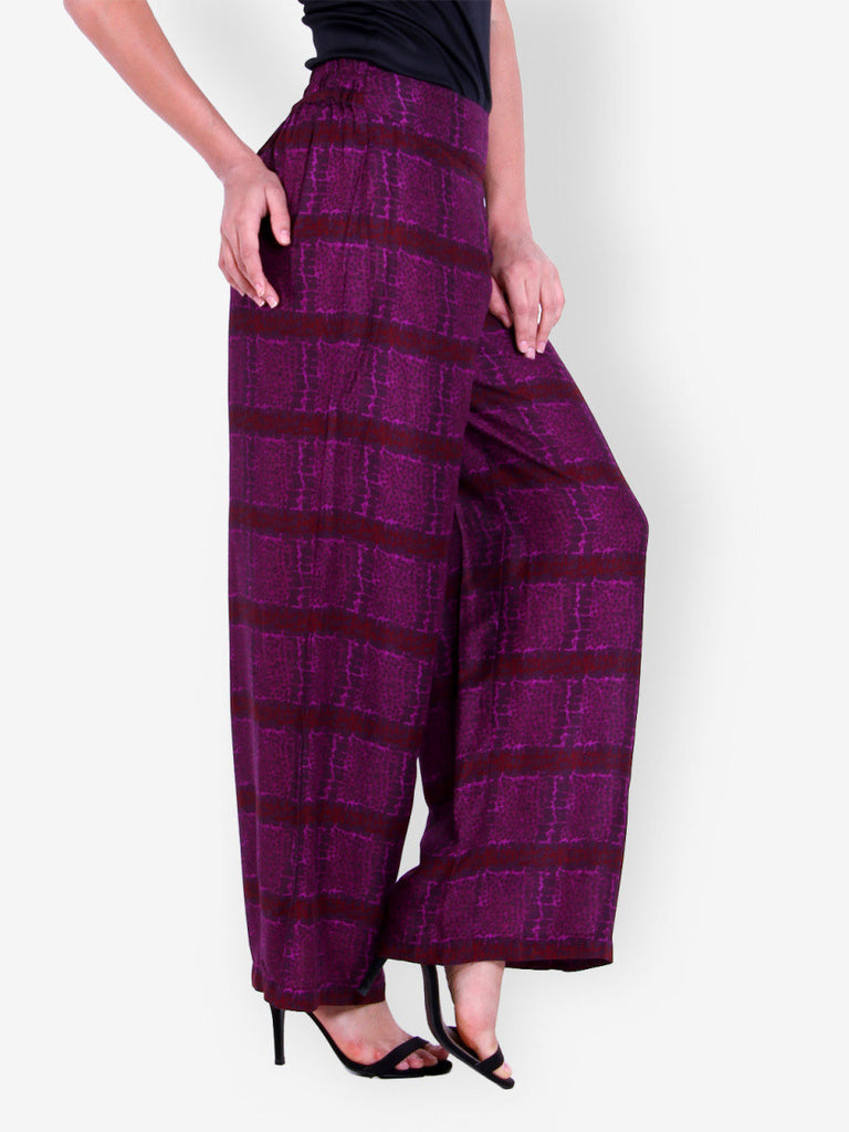 Indi Dori Women Burgundy Printed Palazzo Trousers