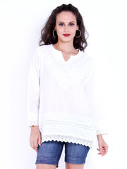 Indi Dori Women White Lakhnawi Chikankari Tunic