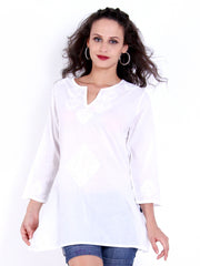 Indi Dori Women White Lakhnawi Chikankari Tunic