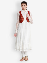 Indi Dori Women Maroon &amp; Golden Waistcoat