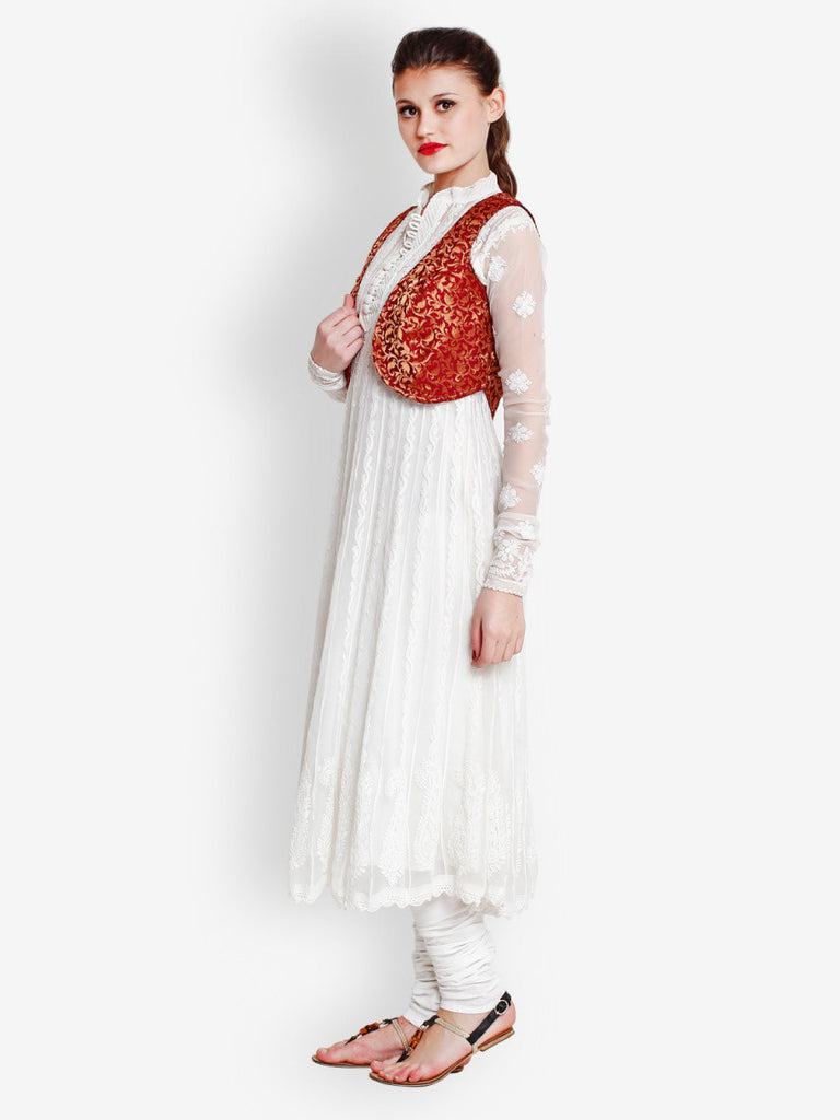 Indi Dori Women Maroon &amp; Golden Waistcoat