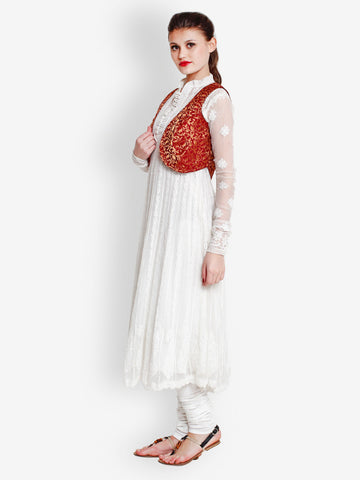 Indi Dori Women Maroon &amp; Golden Waistcoat