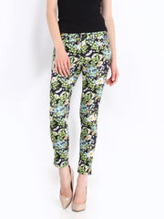 Inmark Women Black Floral Print Slim Fit Trousers