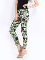 Inmark Women Black Floral Print Slim Fit Trousers