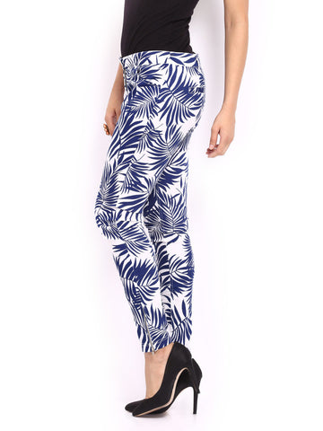Inmark Women White &amp; Blue Printed Trousers