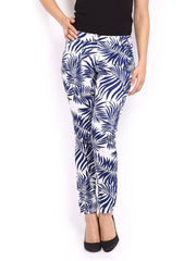 Inmark Women White &amp; Blue Printed Trousers