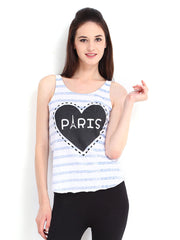 Inmark Women White &amp; Blue Striped Top