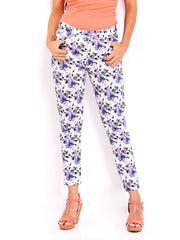 Inmark Women White &amp; Purple Slim Fit Trousers