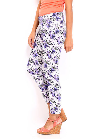 Inmark Women White &amp; Purple Slim Fit Trousers