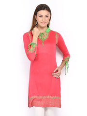 Ira Soleil Women Coral Pink Kurta