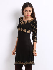 Ira Soleil Women Black &amp; Gold Printed Kurta
