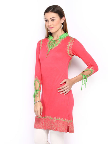 Ira Soleil Women Coral Pink Kurta