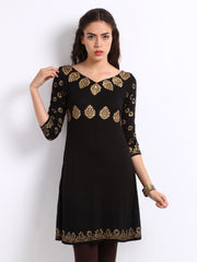 Ira Soleil Women Black &amp; Gold Printed Kurta