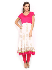 Ira Soleil Women Pink &amp; White Printed Anarkali Kurta