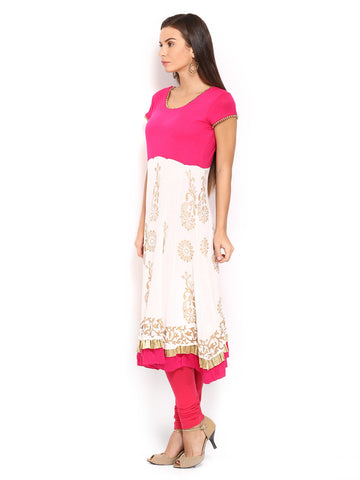 Ira Soleil Women Pink &amp; White Printed Anarkali Kurta