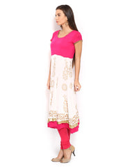 Ira Soleil Women Pink &amp; White Printed Anarkali Kurta