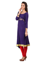 Ira Soleil Women Purple Bell Embellished Knit Kurta